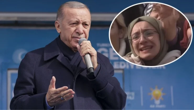 Cumhurbaşkanı Erdoğan, miting alanında ağlayan genç kızı teselli etti